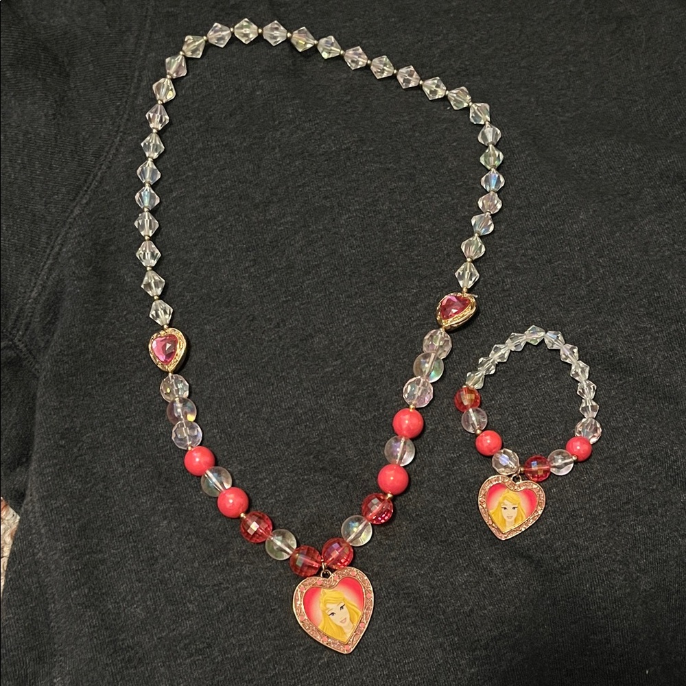 Disneyland Aurora Heart Pendant Necklace and Bracelet Set